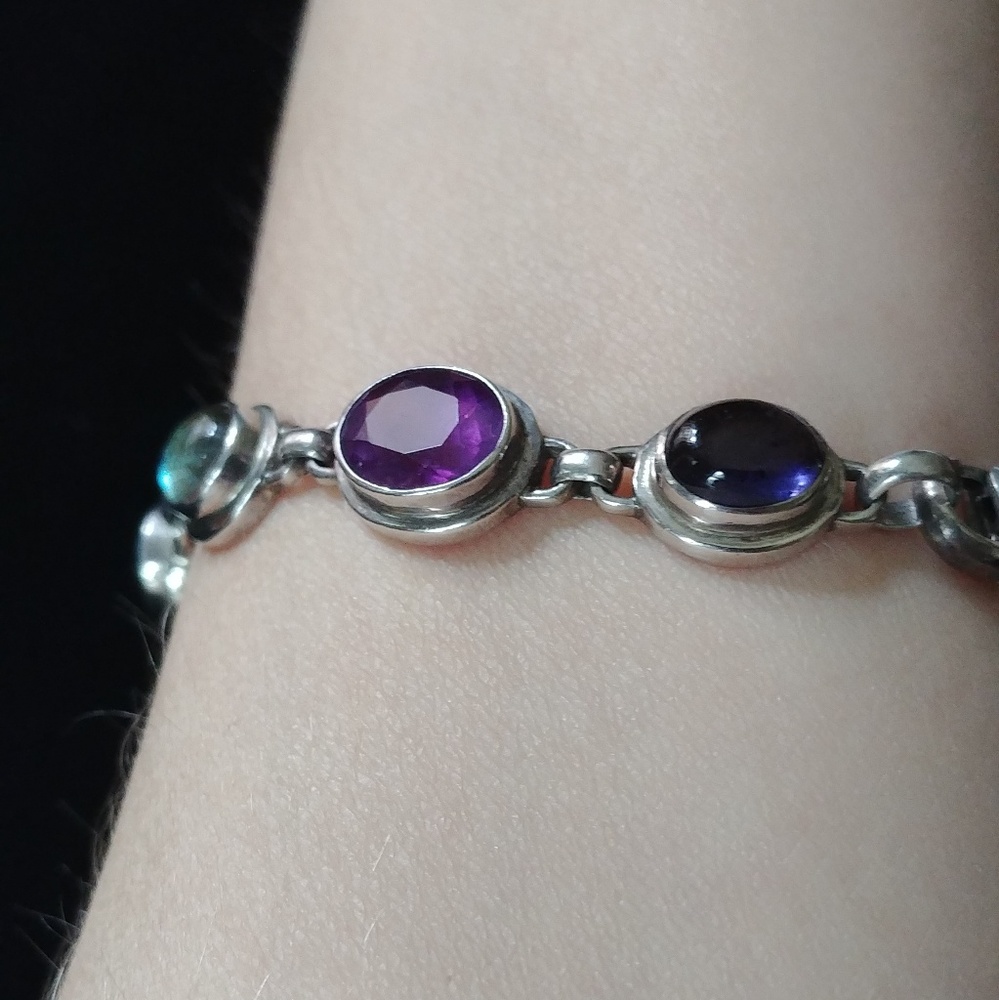 Amethyst, blue topaz, peridot, iolite bracelet